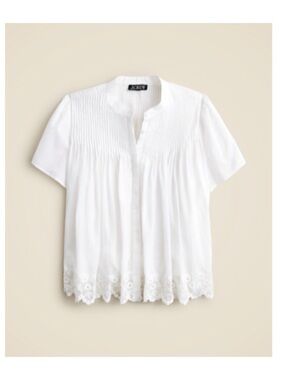 J. Crew White Pintuck Blouse with Eyelet Hem - NWT!! Size Medium